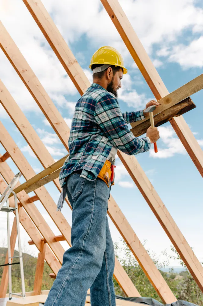 2148748846 Roofing contractor framing the structure of a new residential roof
