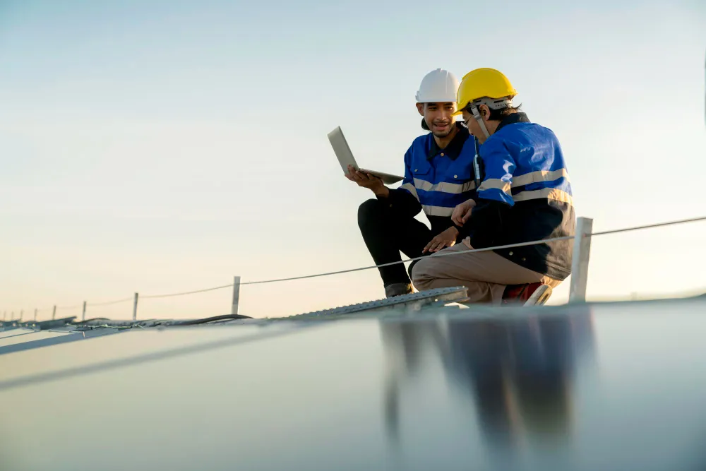 San Diego roof inspection team reviewing roof condition on-site